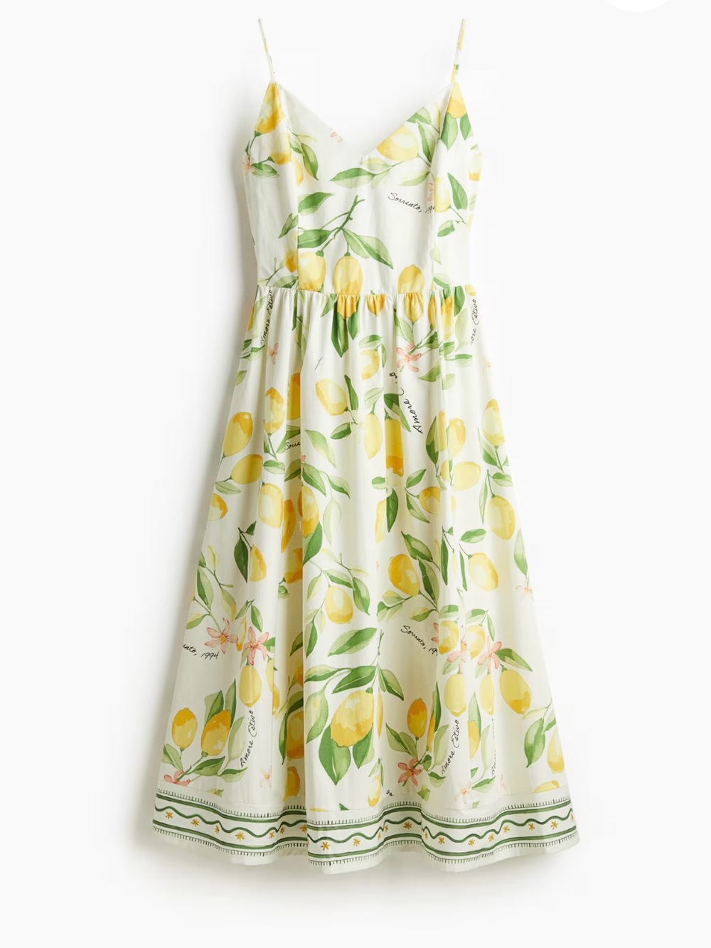 H&M Lemon Print Spaghetti Strap Maxi Dress - Yellow/Green